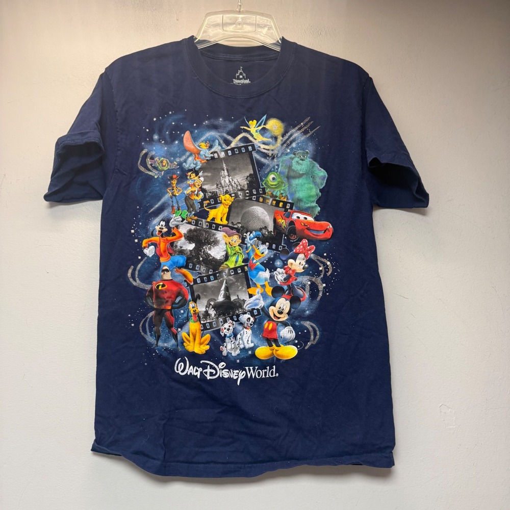 Disney World T-Shirt Mens Medium Navy Blue Excellent Graphic Characters Hanes